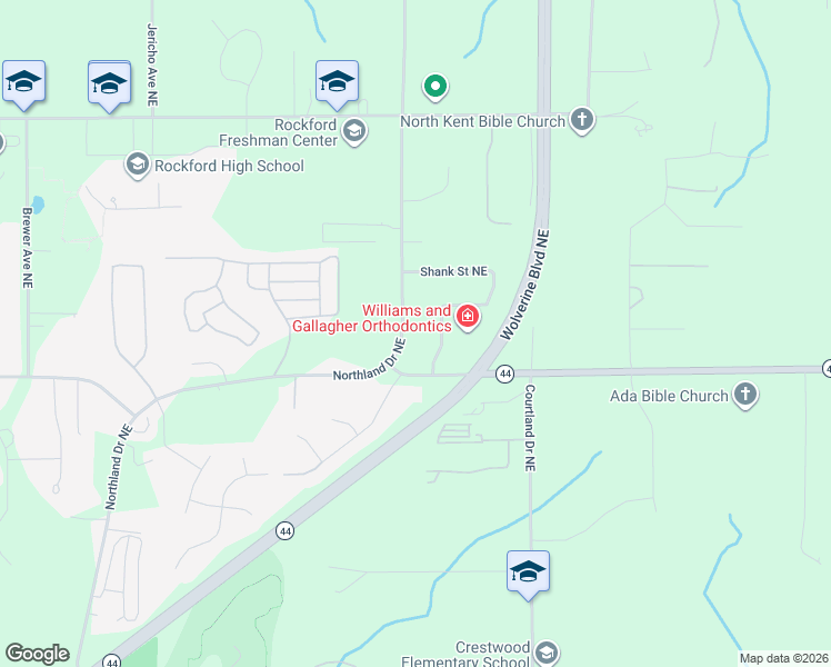 map of restaurants, bars, coffee shops, grocery stores, and more near 6888 Northland Drive Northeast in Rockford
