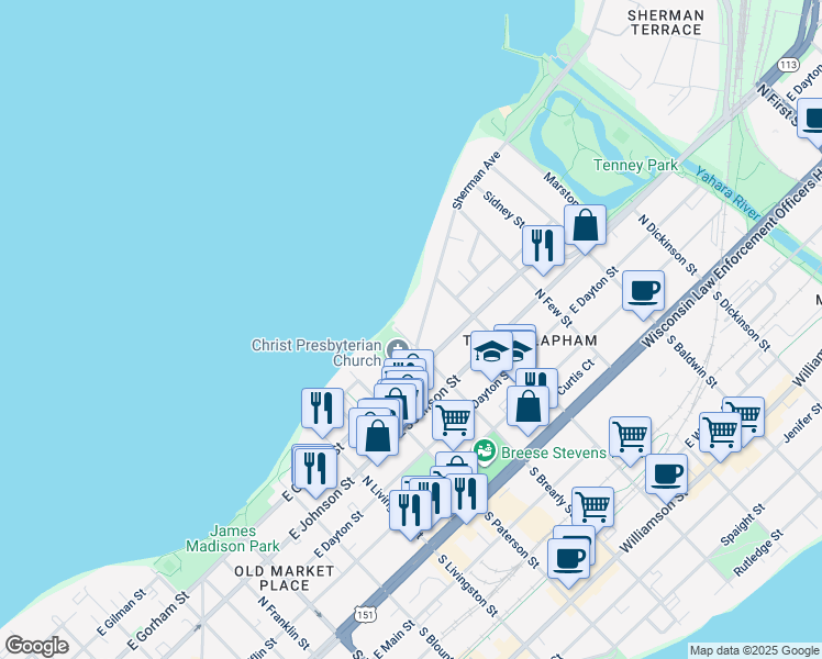 map of restaurants, bars, coffee shops, grocery stores, and more near 1010 Sherman Avenue in Madison
