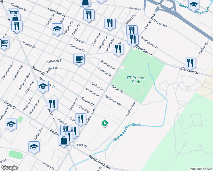 map of restaurants, bars, coffee shops, grocery stores, and more near 1824 Rutger Street in Utica
