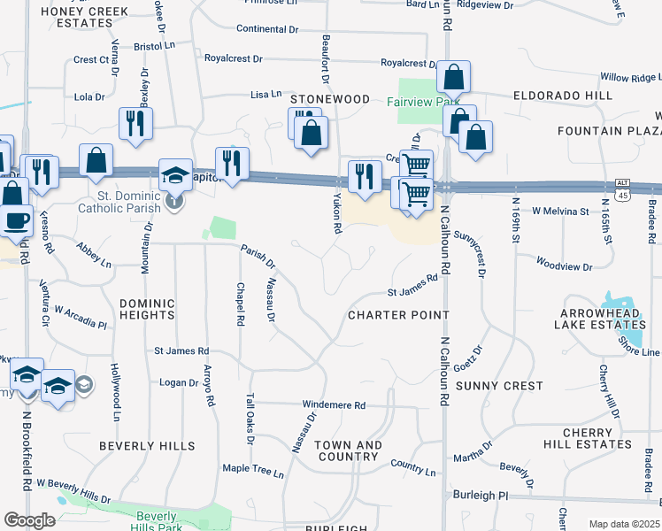 map of restaurants, bars, coffee shops, grocery stores, and more near 3775 Yukon Road in Brookfield