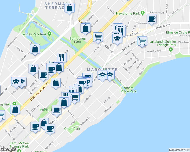 map of restaurants, bars, coffee shops, grocery stores, and more near 1456 Williamson Street in Madison