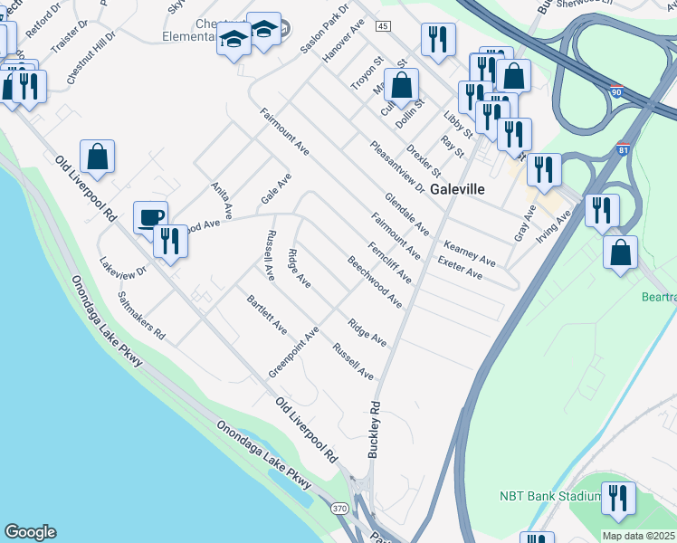 map of restaurants, bars, coffee shops, grocery stores, and more near 216 Norwood Avenue in Liverpool