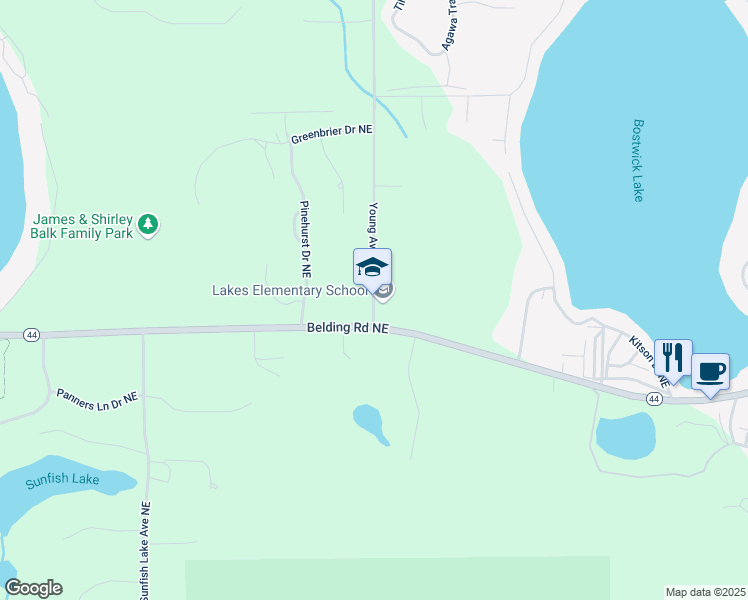 map of restaurants, bars, coffee shops, grocery stores, and more near 6849 Young Avenue Northeast in Rockford