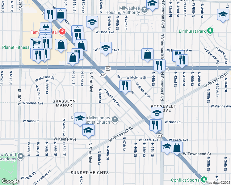 map of restaurants, bars, coffee shops, grocery stores, and more near 4809 W Fond Du Lac Ave in Milwaukee