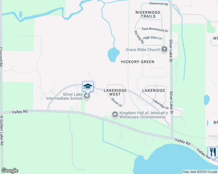 map of restaurants, bars, coffee shops, grocery stores, and more near 231 Royal Ridge Drive in Oconomowoc