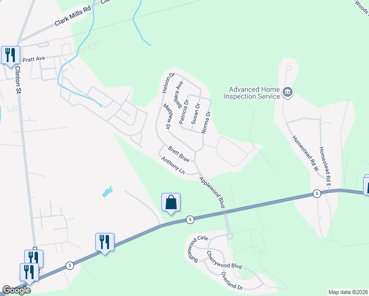 map of restaurants, bars, coffee shops, grocery stores, and more near 311 Matthew Drive in Clinton