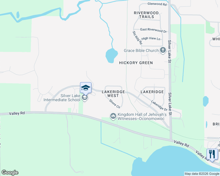 map of restaurants, bars, coffee shops, grocery stores, and more near 231 Royal Ridge Drive in Oconomowoc