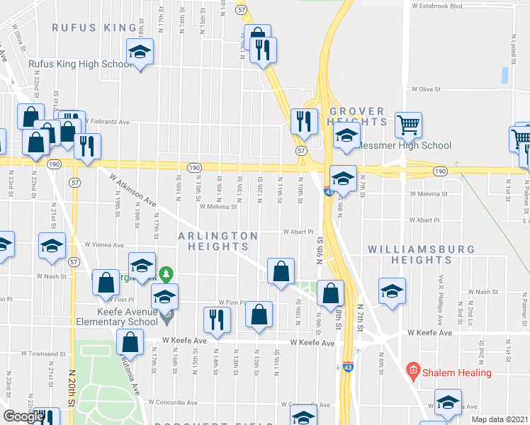 map of restaurants, bars, coffee shops, grocery stores, and more near 3836 North 12th Street in Milwaukee