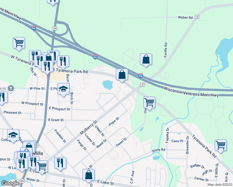 map of restaurants, bars, coffee shops, grocery stores, and more near 335 Prairie Avenue in Lake Mills