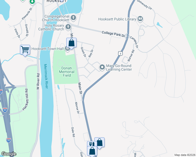 map of restaurants, bars, coffee shops, grocery stores, and more near 1626 Daniel Webster Highway in Hooksett