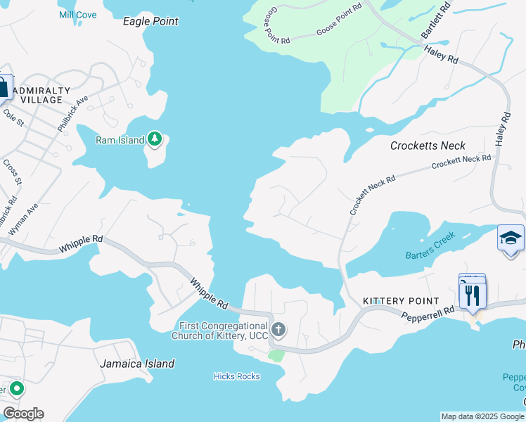 map of restaurants, bars, coffee shops, grocery stores, and more near 18 Bond Road in Kittery