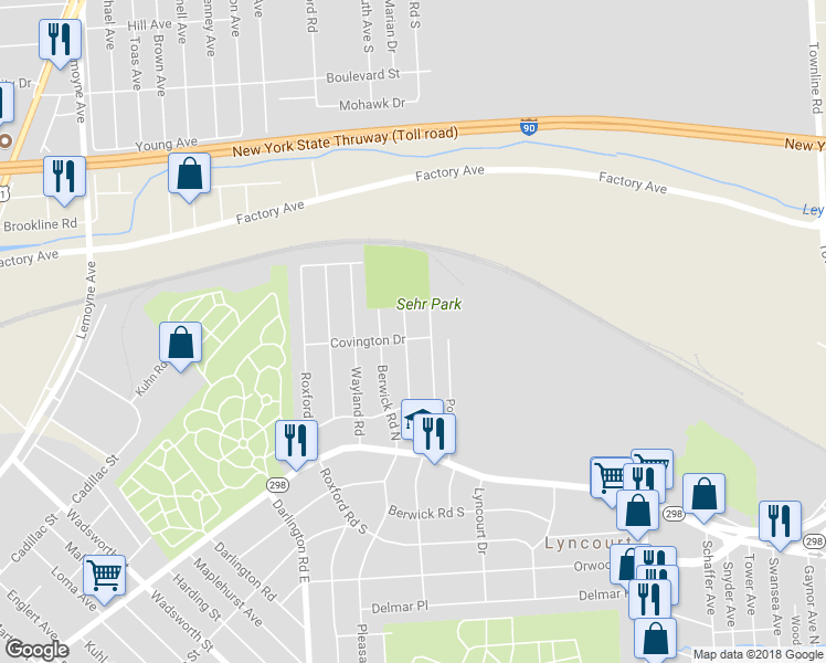 map of restaurants, bars, coffee shops, grocery stores, and more near 304 Marsden Road in Syracuse