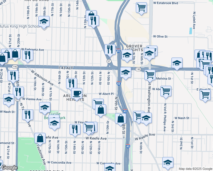 map of restaurants, bars, coffee shops, grocery stores, and more near 3839 North 10th Street in Milwaukee