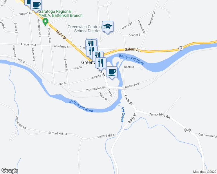 map of restaurants, bars, coffee shops, grocery stores, and more near Main St & Depot St in Greenwich