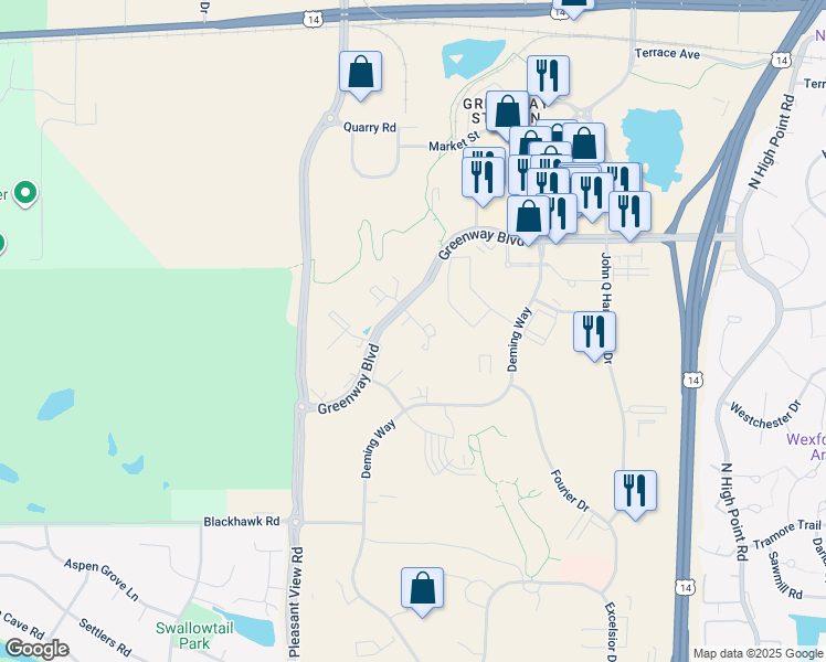 map of restaurants, bars, coffee shops, grocery stores, and more near 8521 Greenway Boulevard in Middleton