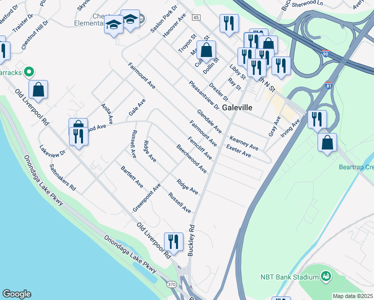 map of restaurants, bars, coffee shops, grocery stores, and more near 184 Beechwood Ave in Liverpool