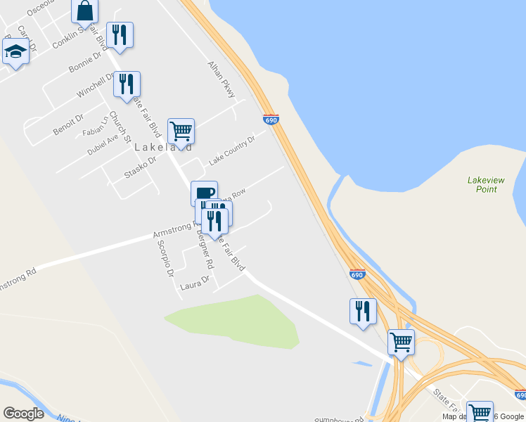 map of restaurants, bars, coffee shops, grocery stores, and more near 758 State Fair Boulevard in Syracuse