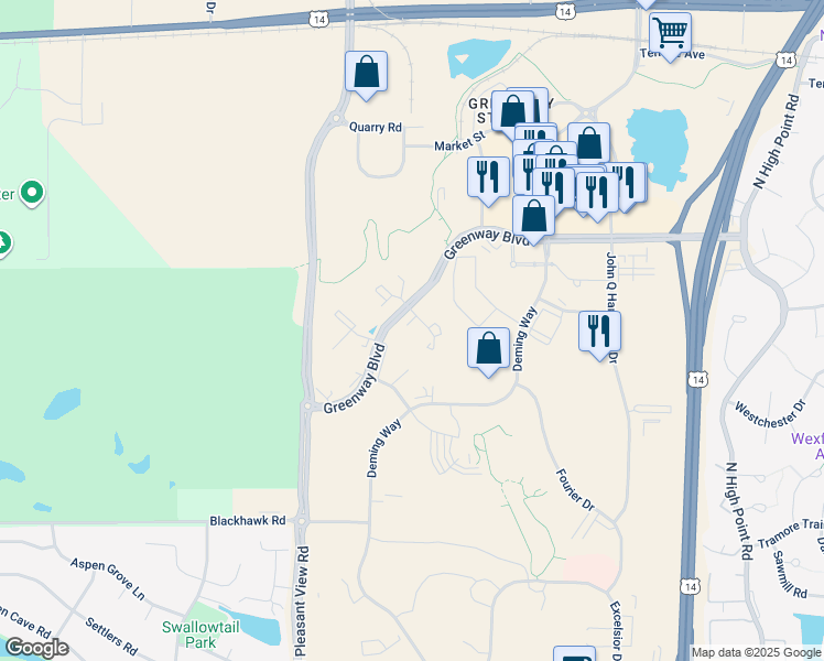 map of restaurants, bars, coffee shops, grocery stores, and more near 8521 Greenway Boulevard in Middleton