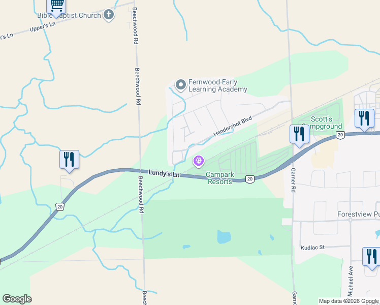 map of restaurants, bars, coffee shops, grocery stores, and more near 9478 Hendershot Boulevard in Niagara Falls
