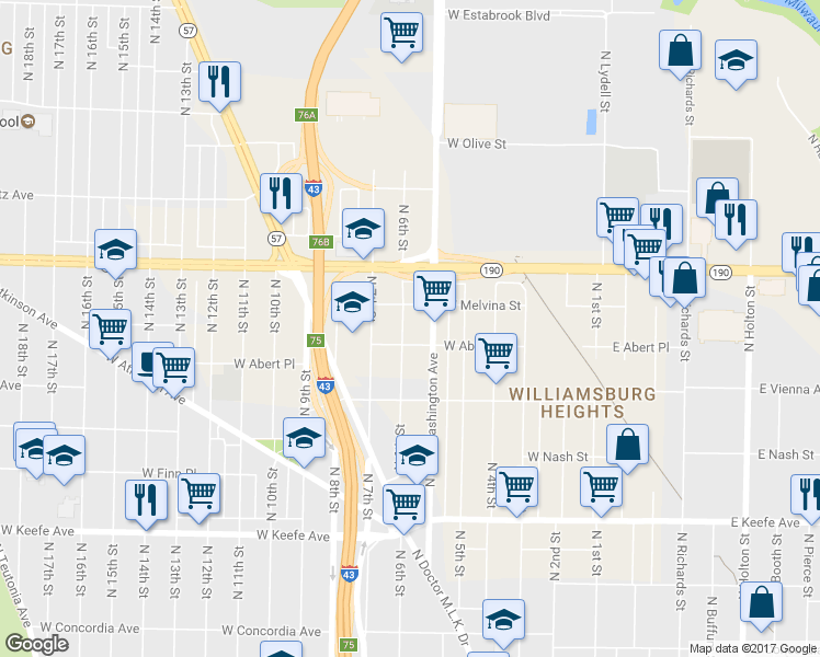 map of restaurants, bars, coffee shops, grocery stores, and more near 3874 North 6th Street in Milwaukee