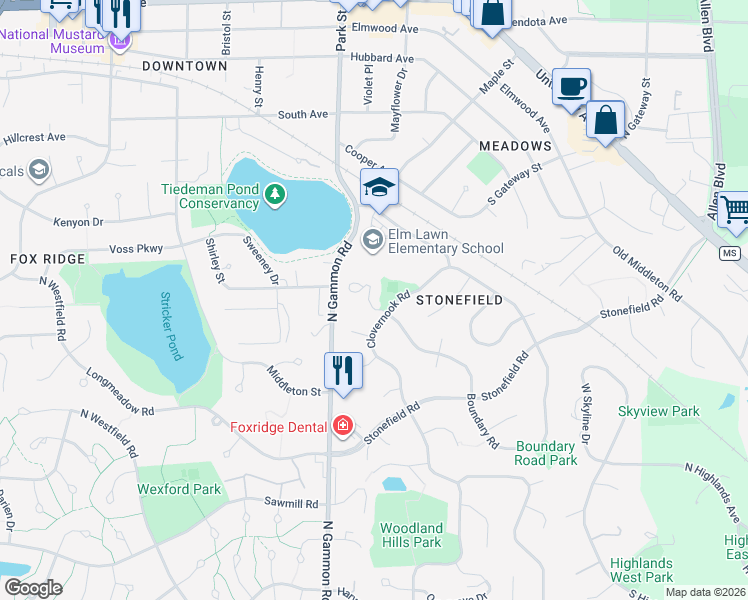 map of restaurants, bars, coffee shops, grocery stores, and more near 1021 Rooster Run in Middleton