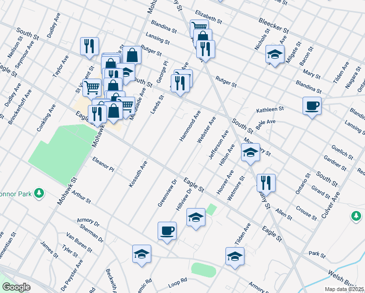 map of restaurants, bars, coffee shops, grocery stores, and more near 1147 Hammond Ave in Utica