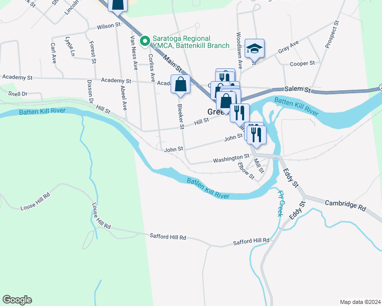 map of restaurants, bars, coffee shops, grocery stores, and more near 65 Bleeker Street in Greenwich