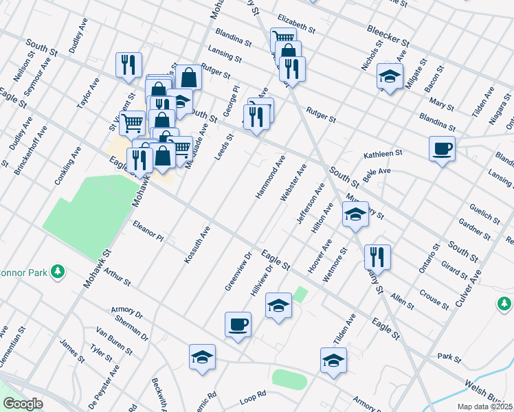 map of restaurants, bars, coffee shops, grocery stores, and more near 1147 Hammond Avenue in Utica