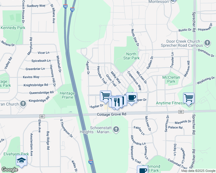 map of restaurants, bars, coffee shops, grocery stores, and more near in Madison