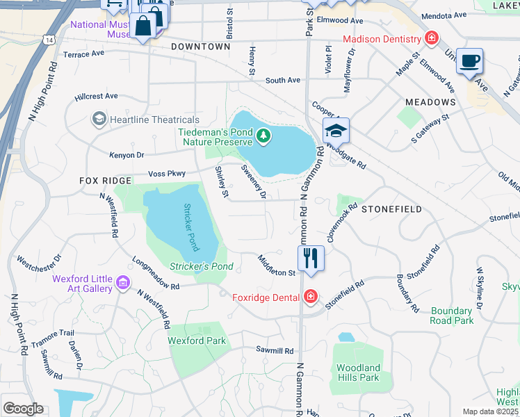 map of restaurants, bars, coffee shops, grocery stores, and more near 7207 Fortune Drive in Middleton