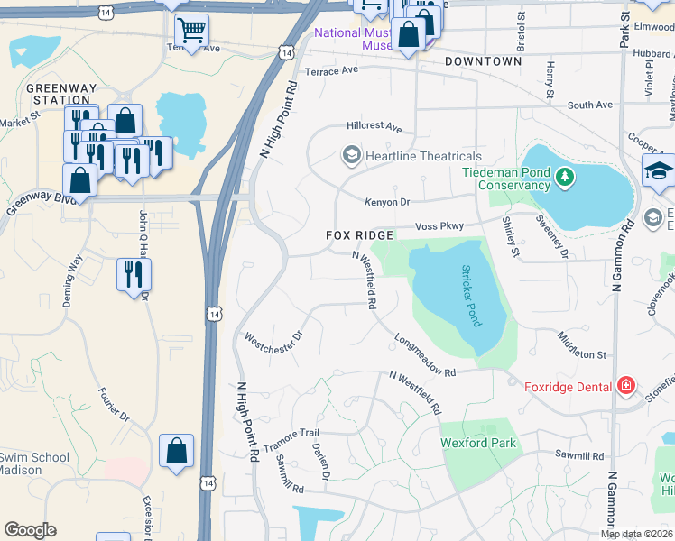 map of restaurants, bars, coffee shops, grocery stores, and more near 7614 Knights Circle in Middleton