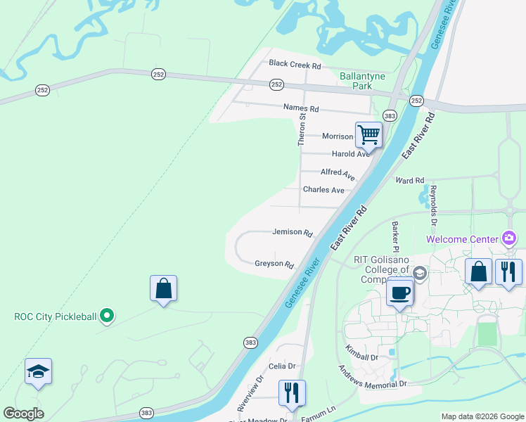 map of restaurants, bars, coffee shops, grocery stores, and more near 51 Chester Avenue in Rochester