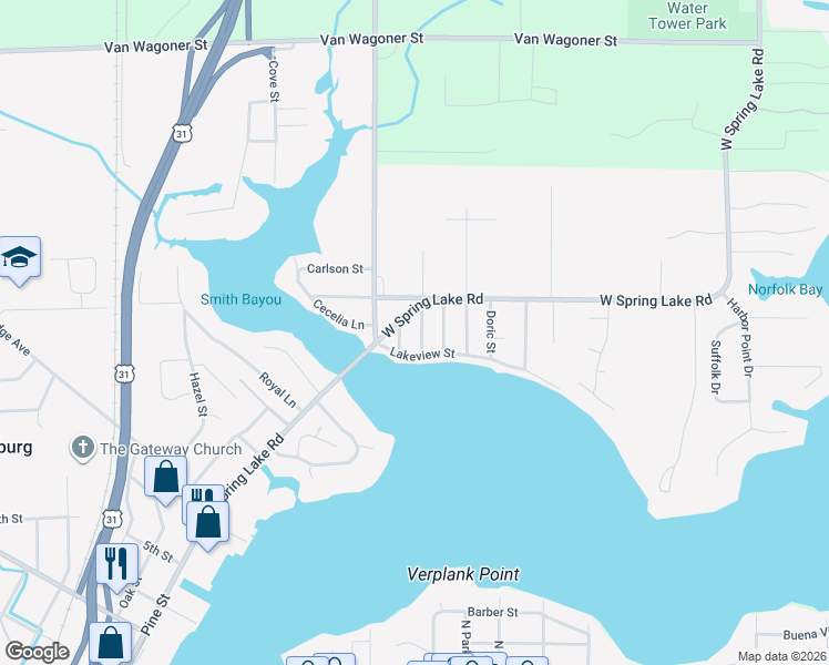 map of restaurants, bars, coffee shops, grocery stores, and more near 17536 Reenders Avenue in Spring Lake