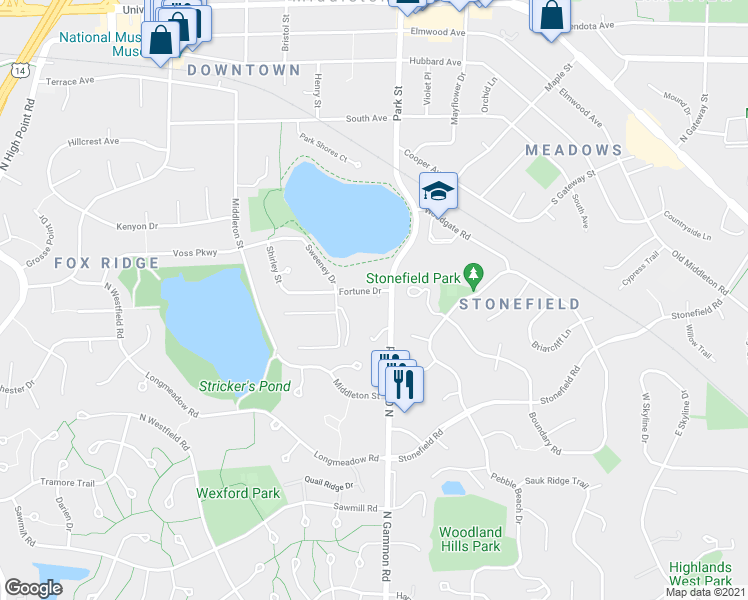 map of restaurants, bars, coffee shops, grocery stores, and more near 1226 North Gammon Road in Middleton