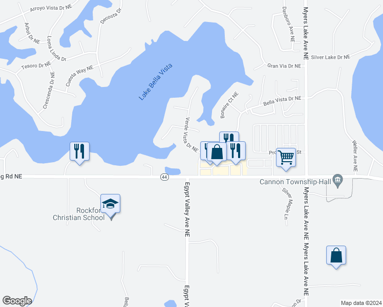 map of restaurants, bars, coffee shops, grocery stores, and more near 6901 Verde Vista Drive Northeast in Rockford