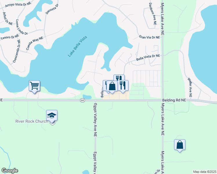map of restaurants, bars, coffee shops, grocery stores, and more near 6438 Bella Vista Drive Northeast in Rockford