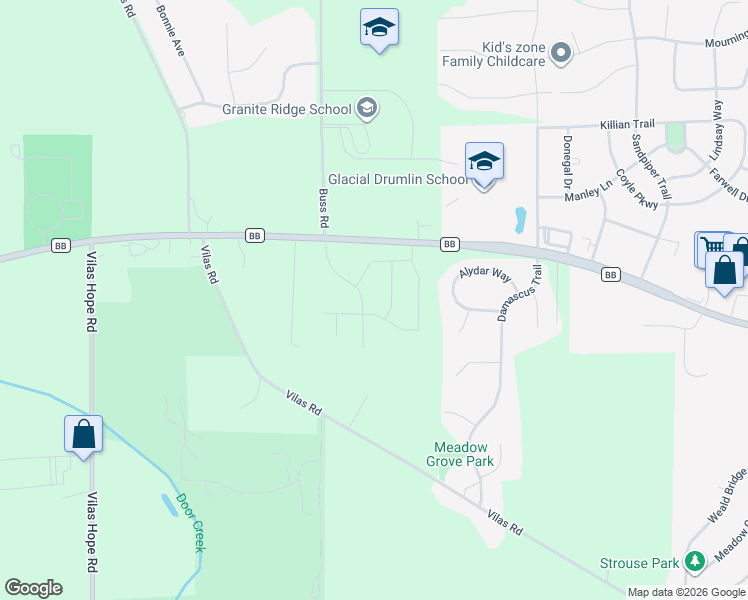 map of restaurants, bars, coffee shops, grocery stores, and more near 2863 County Road BB in Cottage Grove
