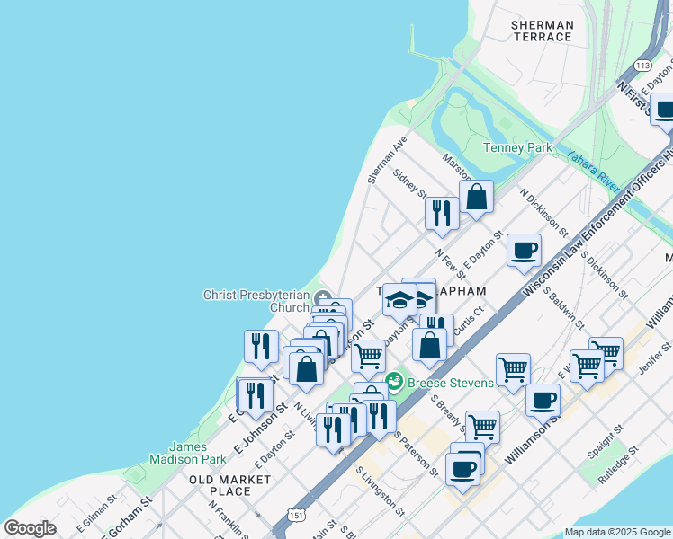 map of restaurants, bars, coffee shops, grocery stores, and more near 1016 Sherman Avenue in Madison