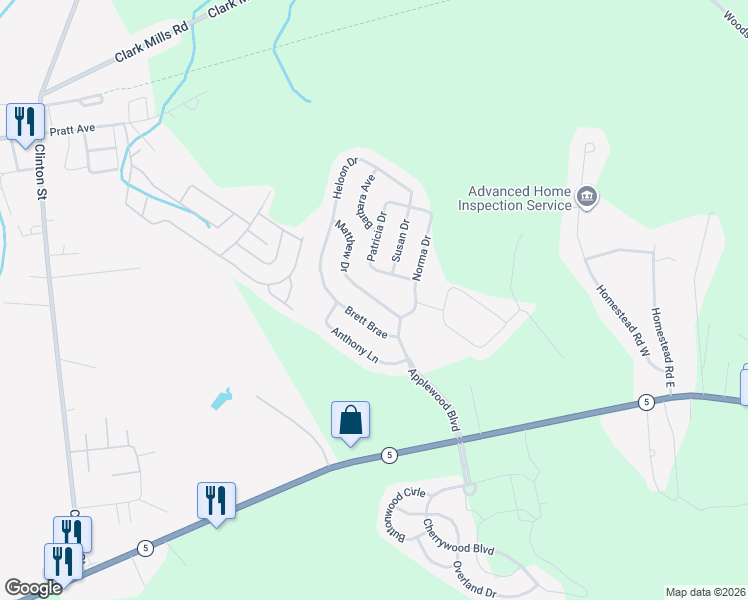 map of restaurants, bars, coffee shops, grocery stores, and more near 311 Matthew Drive in Clinton