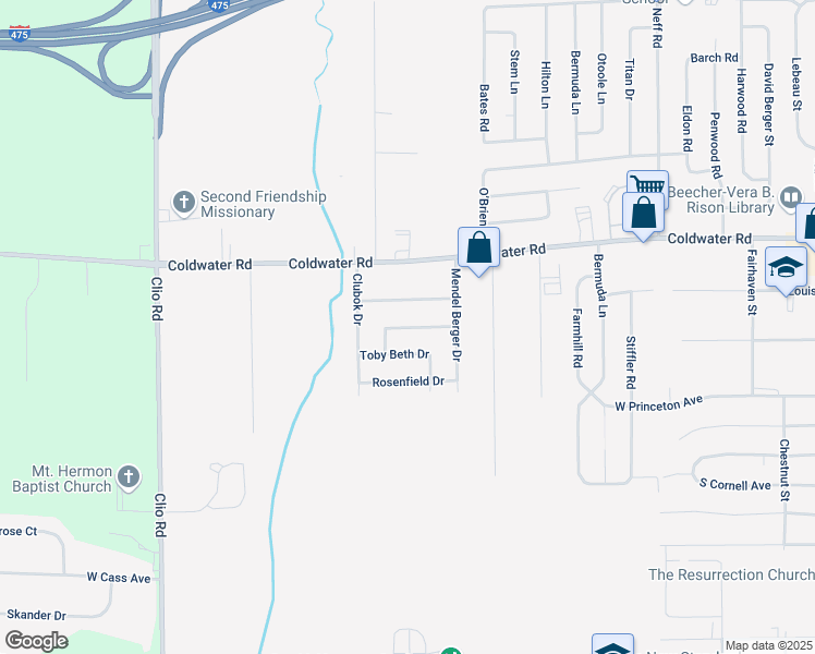map of restaurants, bars, coffee shops, grocery stores, and more near 2262 Kevin David Drive in Flint