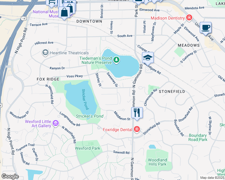 map of restaurants, bars, coffee shops, grocery stores, and more near 7207 Fortune Drive in Middleton