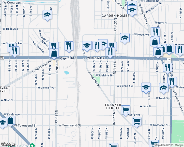 map of restaurants, bars, coffee shops, grocery stores, and more near 3010-3024 West Hopkins Street in Milwaukee