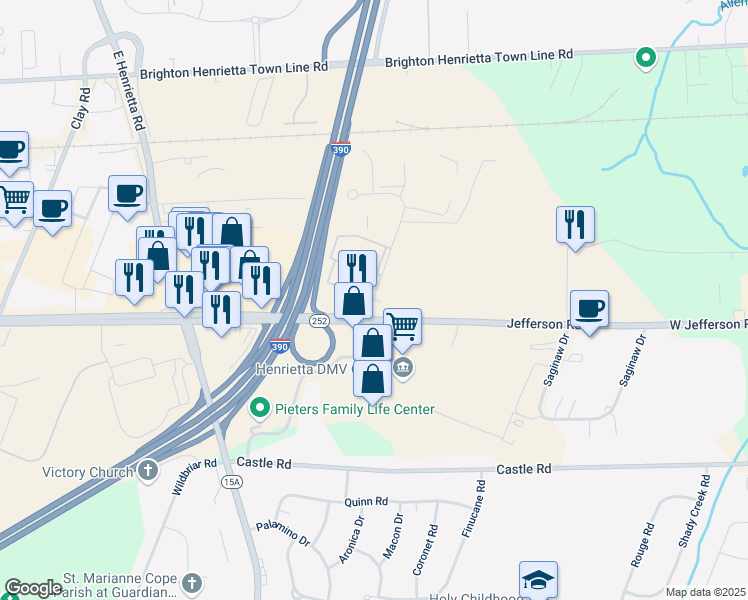 map of restaurants, bars, coffee shops, grocery stores, and more near in Monroe County