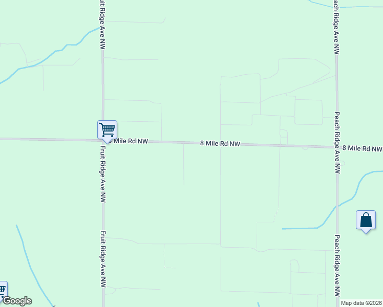 map of restaurants, bars, coffee shops, grocery stores, and more near 3696 8 Mile Road Northwest in Grand Rapids
