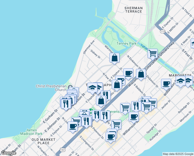 map of restaurants, bars, coffee shops, grocery stores, and more near in Madison