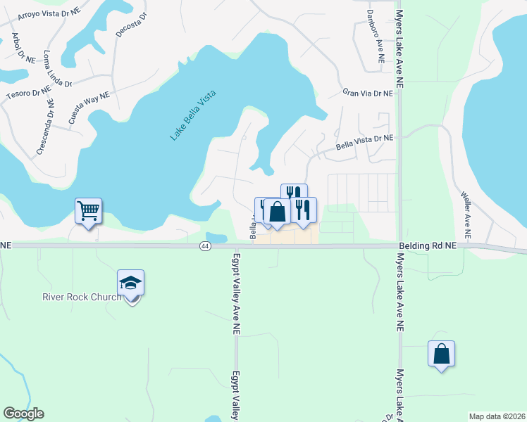 map of restaurants, bars, coffee shops, grocery stores, and more near 6446 Bella Vista Drive Northeast in Rockford