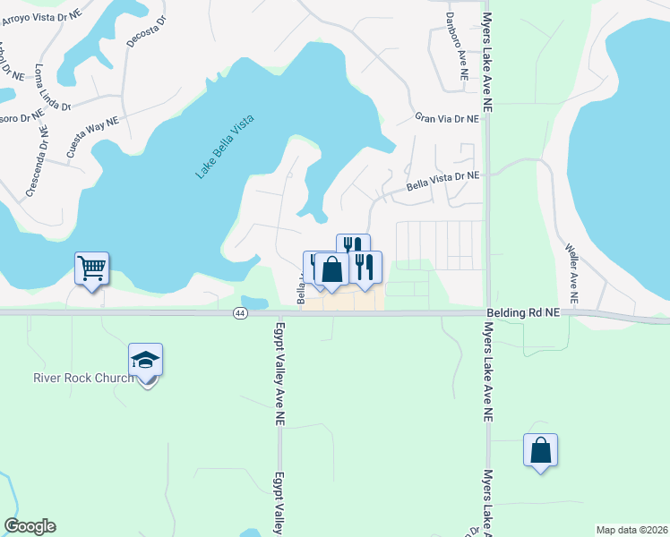 map of restaurants, bars, coffee shops, grocery stores, and more near 6482 Bella Vista Drive Northeast in Rockford