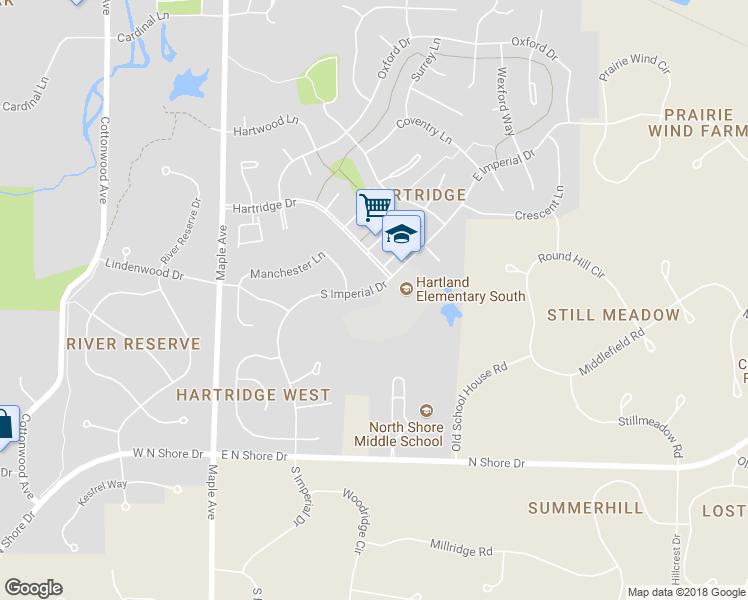 map of restaurants, bars, coffee shops, grocery stores, and more near 722-728 South Imperial Drive in Hartland