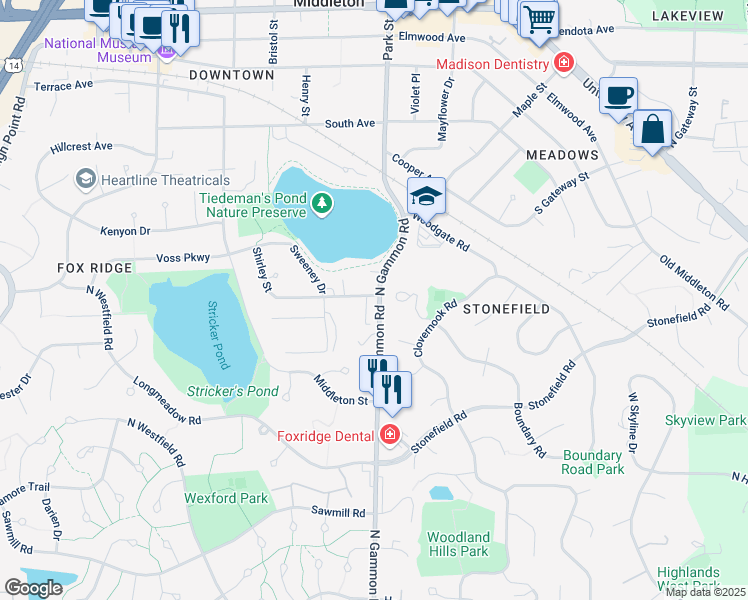 map of restaurants, bars, coffee shops, grocery stores, and more near 7017 Fortune Drive in Middleton