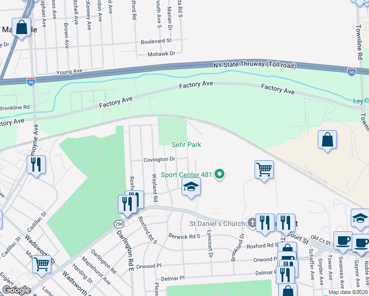 map of restaurants, bars, coffee shops, grocery stores, and more near 304 Marsden Road in Syracuse